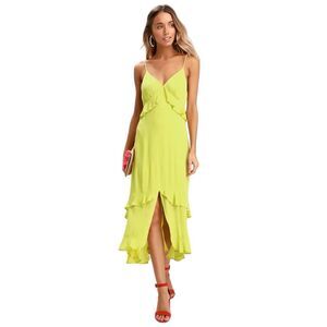 Lulus Lime Green Ruffle Midi‎ Dress Small